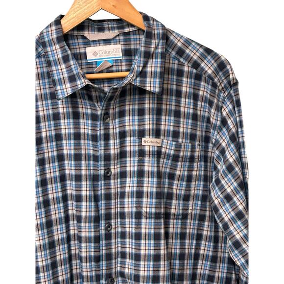 Columbia Men’s Large Button-Up Shirt Blue Plaid Long Sleeve Casual Outdoor - Picture 4 of 11